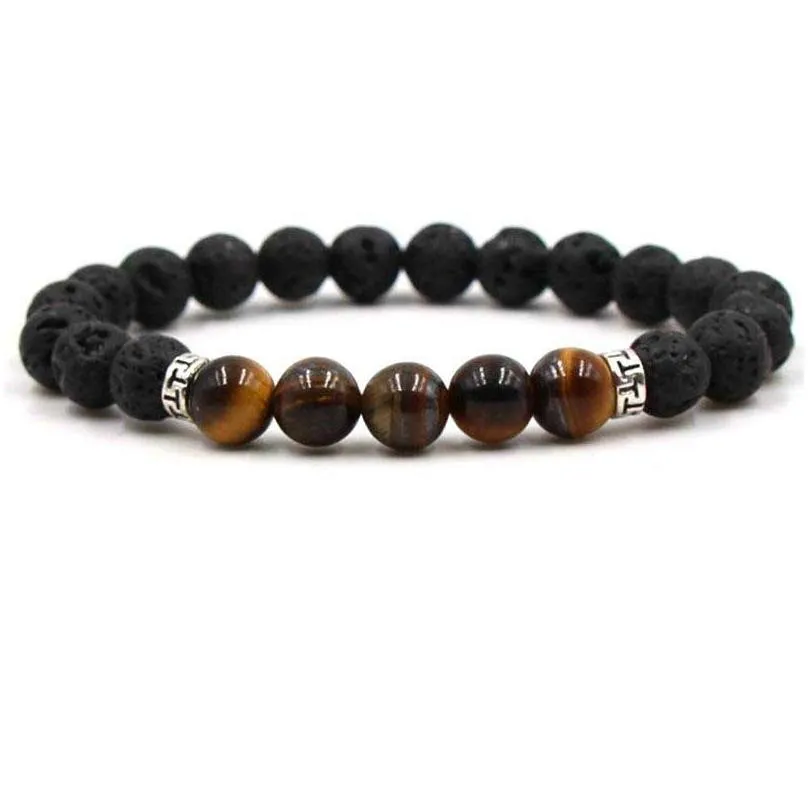  chakra lava rock beaded bracelets for men women natural healing crystal balance stone tiger eye beads string chains bangle yoga
