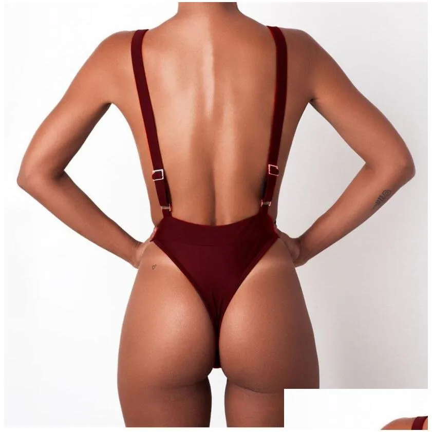 MJ-41 Sexy One Piece Swimsuit Women Swimwear Female Solid Black Thong Backless Monokini Bathing Suit