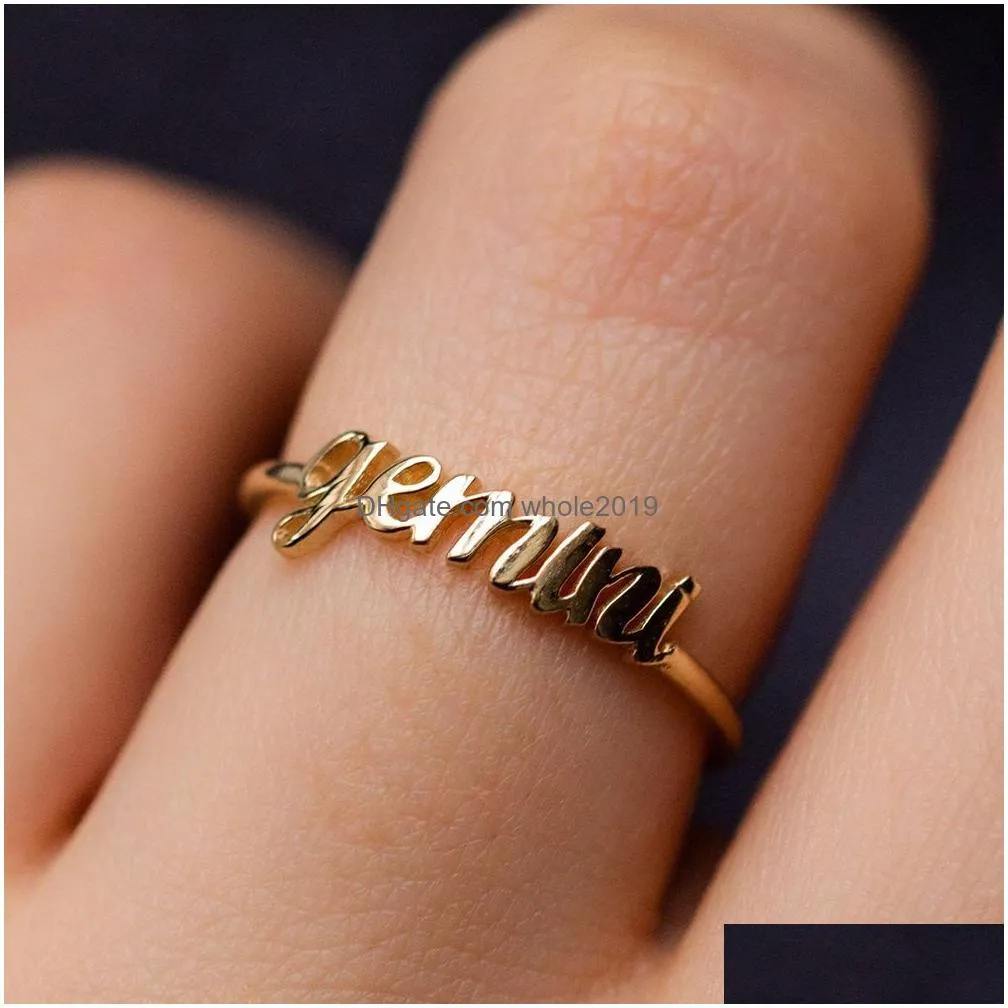 Minimalist thin Open Gold 12 Star Signs Band Ring Constellation Birthday Friendship Jewelry Gift Personality Custom Zodiac Rings For