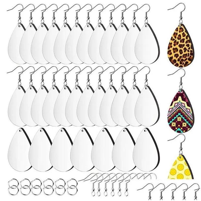 Keychains Lanyards Sublimation Blank Earrings Unfinished Teardrop Heat Transfer Printing Pendant For Jewelry Diy Making Drop Deliv