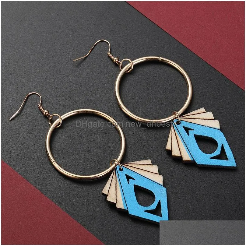 Earring Jewelry Printing Geometric Colorful Eardrop Afro Wooden Earrings Fashion Wood Statement Hoop Earrings For Women Lady