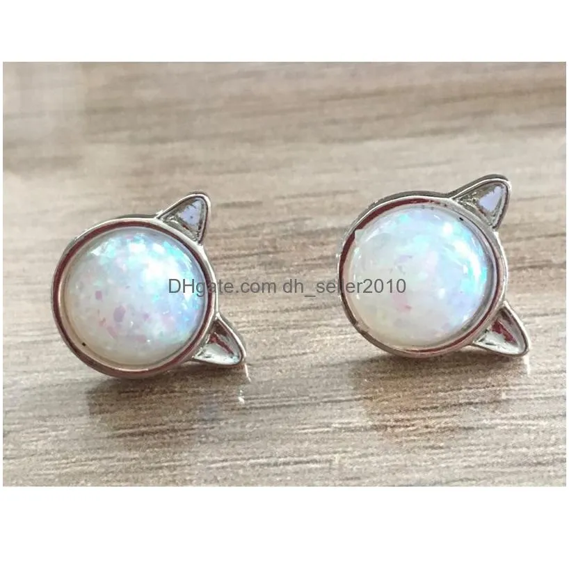 10mm 925 Silver Stud Earrings Cute Cat Unicorn Star Blue Opal Earring For Women Girls Original Gold Jewelry