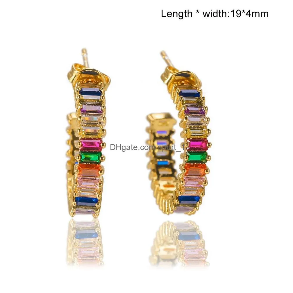 rainbow color cz stone hoop earring 18k gold high quality cubic zirconia diamond stud earring with jewelry box