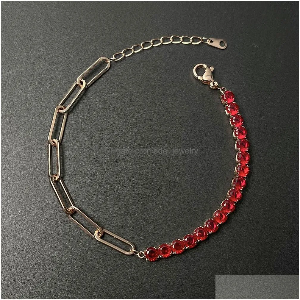 2023 trendy tennis chain bracelet jewelry multicolor crystal gold plated stacking paperclip link chain diamond bracelets