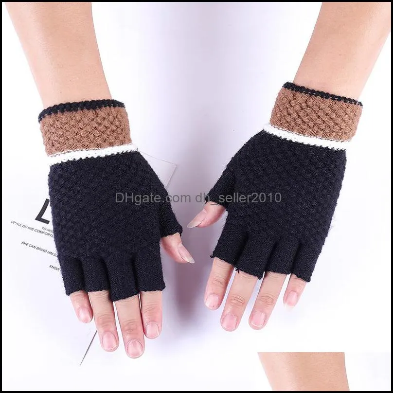 Mens Fingerless Glove Knitting Pure Color Splicing Writing Half Fingers Mitts Winter Anti Cold Keep Warm Expose Fingers Gloves 3 7lc