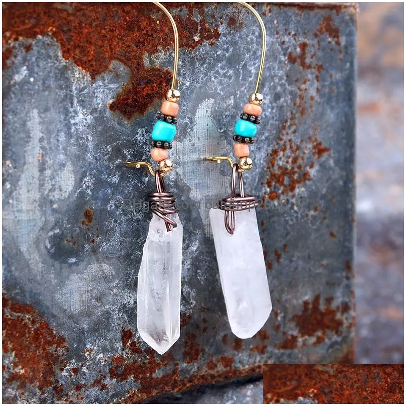 natural gemstone handmade copper earring for women girls european and united states fashion seedbeads crystal dangle earrings