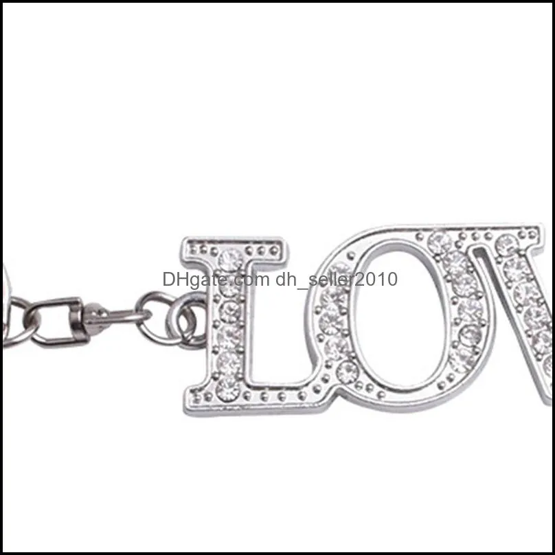 Romantic Diamond Letter KeyChain Pendant Metal Diamond LOVE Keyring Couple Key Chain Pendant Creative Accessories Gifts 1252 Q2