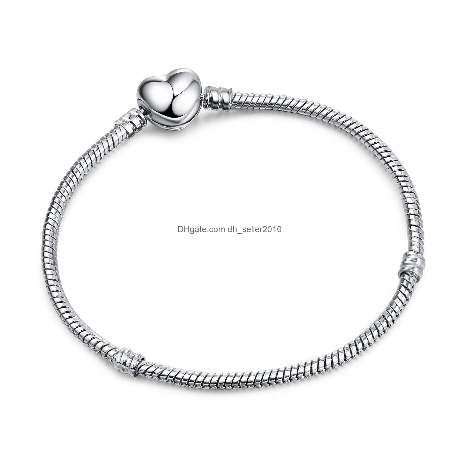 Antique 925 Sterling Silver Charm Bracelets European 3mm Snake Chain Fit  Charms Bead Bangle Bracelet for Women