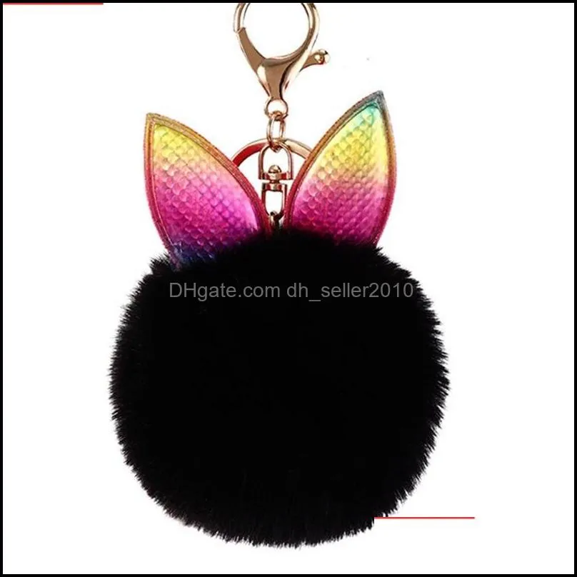Fashion Keychains 13 Styles New Pom Pom Keychain Hairball Cute Animal Ear Keyrings Car Key Ring Women Handbag Pendant Decor 201 Q2