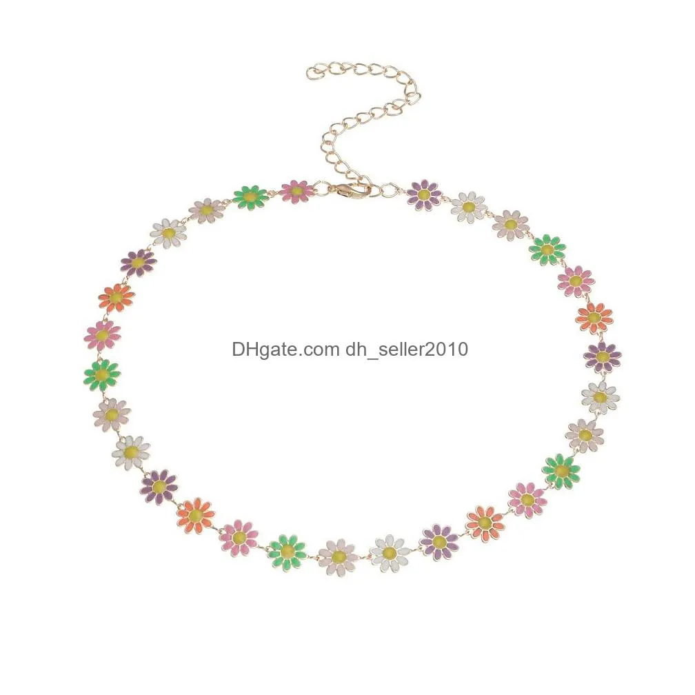 Elegant Flower Daisy Clavicle Necklace Chockers For Women Statement Bridal Wedding Party Jewelry Korean Choker Bead Pendant Birthday