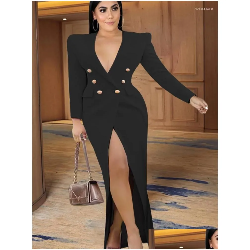plus size dresses women long blazer sexy v neck long sleeve slit jackets outfits for ladies evening birthday party suits