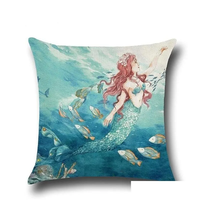 Sea Pattern Cotton Linen Throw Pillow Cushion Cover Car Home Bed Decoration Sofa Decorative Pillowcase1 Cushion/Decorative