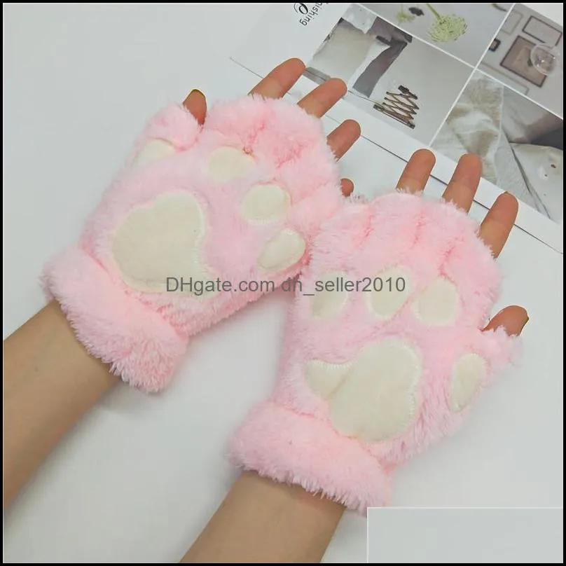 Half Finger Glove Lovely Cats Paw Plush  Cartoon Youth Keep Warm Women Man Winter Gloves 5 5yf K2