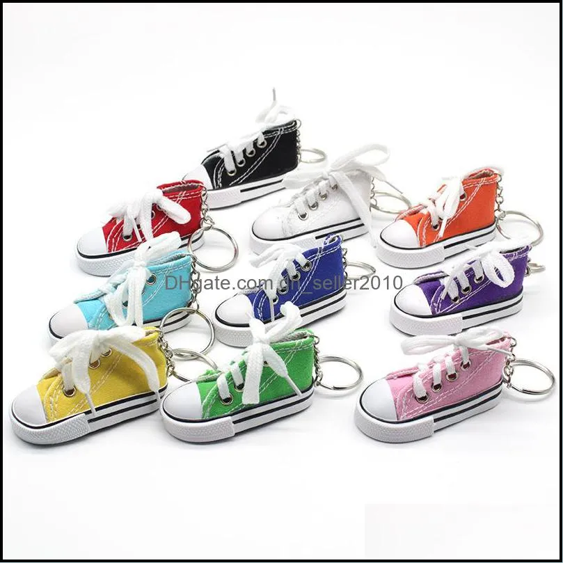 new trendy wholesale 3D sneaker keychain colorful simulation canvas shoes key ring dolls accessories