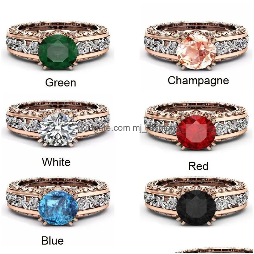 Luxury 14k Rose gold Plated Two Tone Ring Womens Ruby Diamond Engagement Ring Wedding Party Jewelry