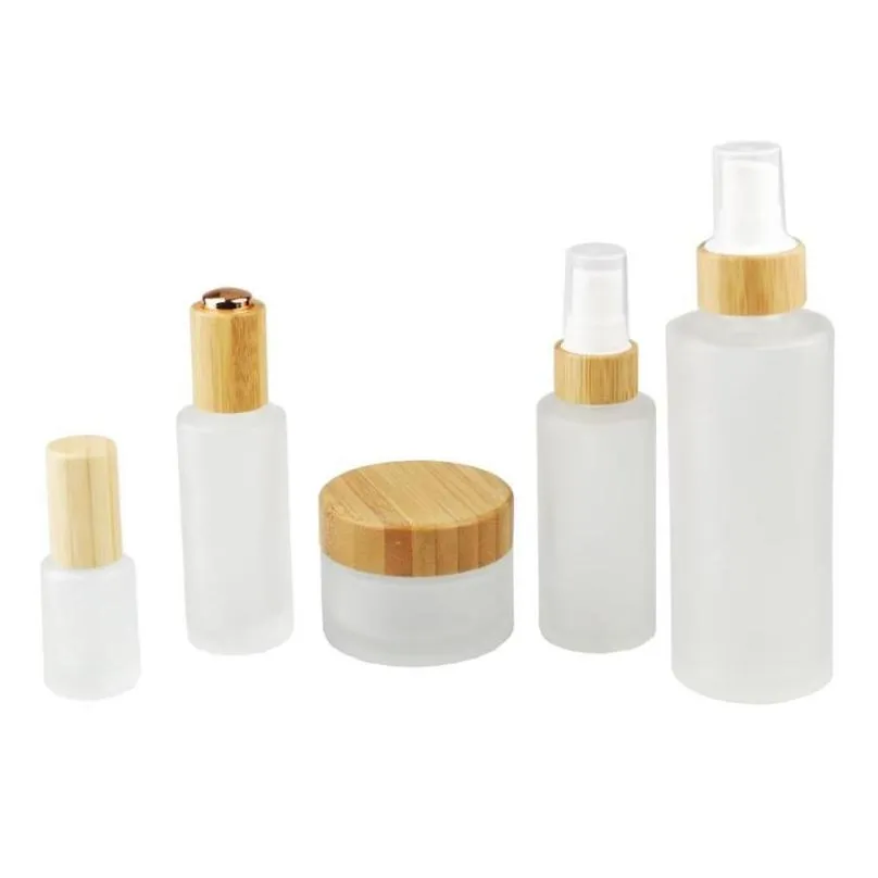 30ml 50ml 100ML 120ML 150ML Frosted Clear pumps tops bamboo lotion bottle 1oz 2oz 4oz Frost Glass bamboo Mist Spray Bottle1