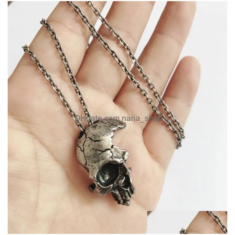 Men Womens Personality Half Skull Necklace Antique Silver Copper Gothic Jewelry Skull Necklace Wholesale IN0528