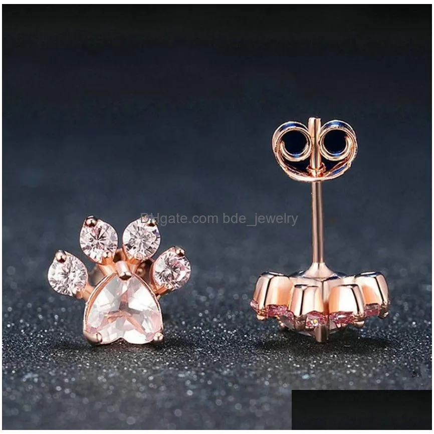  trendy cute cat paw earrings for women fashiong rose gold earring pink claw print bear and dog paw stud earrings