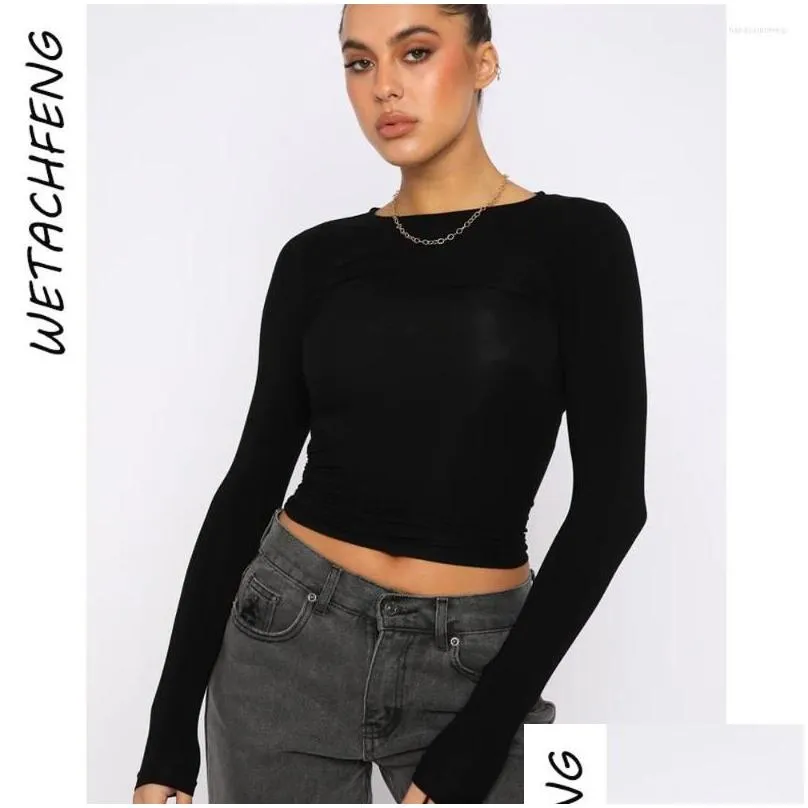 black sexy bodycon  t shirts women harajuku long sleeve o neck base tees tops summer solid skinny soft breathable clothes