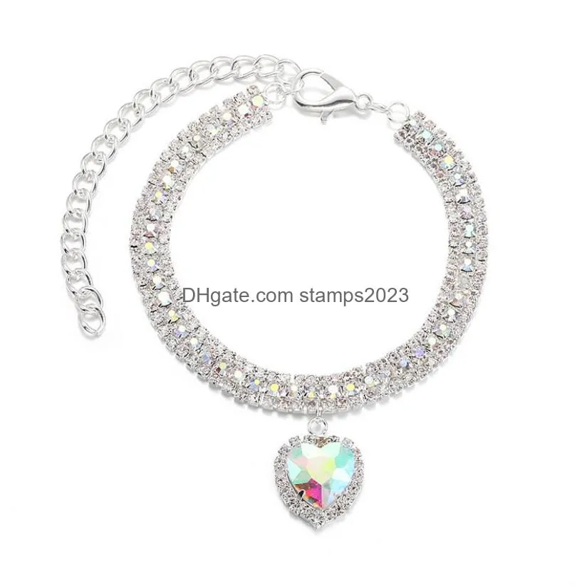 diamond pet collar dog cat crystal love heart pendant neckalce luxry animal puppy kitten charms beautiful rhinestone jewelry