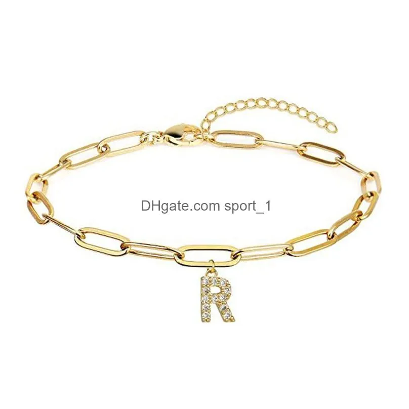 stainless steel paperclip link chain hip hop bulk jewelry 18k gold plated men women 26 letters bracelets