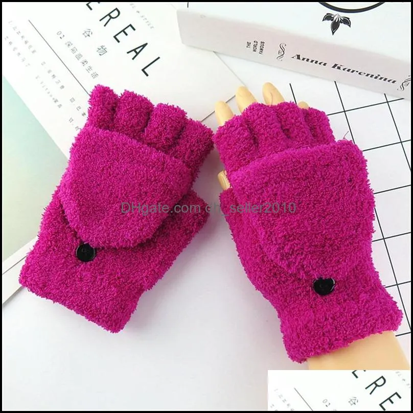 Flip Cover Type Fingerless Glove Multi Pure Colors Plush Knitting Expose Fingers Gloves Winter Outside Keep Warm Womens Mitts 3 8lc L2