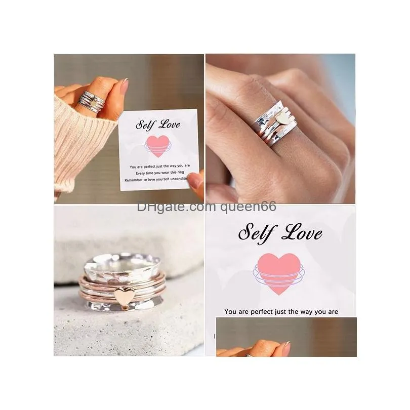 Ladies Anxiety Band Stackable Rotating Ring Peach Heart Two Tone Decompression Rings Heart Love Jewelry for Gift