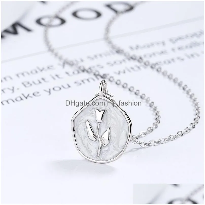 Floral Collection 100% 925 Sterling Silver Flower Pendant Necklace Women Jewelry Gift for Girlfriend