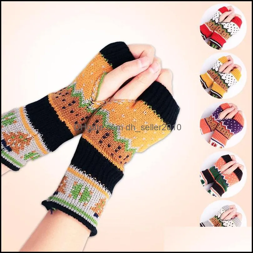 Christmas Tree Glove Thickening Wool Knitting Colour Fashion New Keep Warm Fingerless Woman Man Gloves Winter 4 3xqa K2