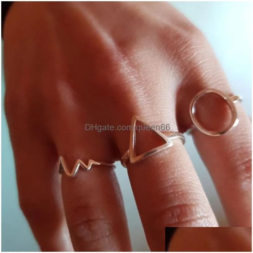 Minimalist Jewelry Silver Color Geometric Rings for Women Adjustable Round Triangle Heartbeat Finger Ring bague femme
