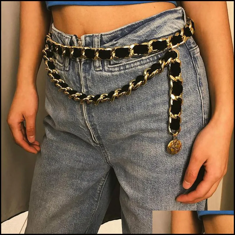 Ladies Exaggerated Vintage Flocking Waist Chain Female Fringe Alloy Metal Chain Belt For Women Tassel Flannel Gold Belt 655 Q2