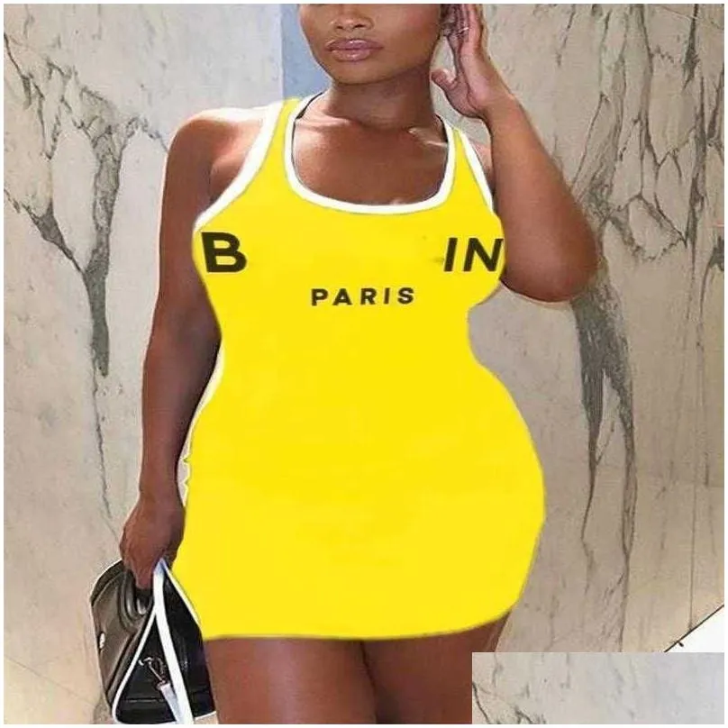 Summer Luxury Brand Designer Dress Fashion Letter Print Dress Slim Quick Dry Mini Skirt American Womens Clothing Plus Size 3xl 4xl