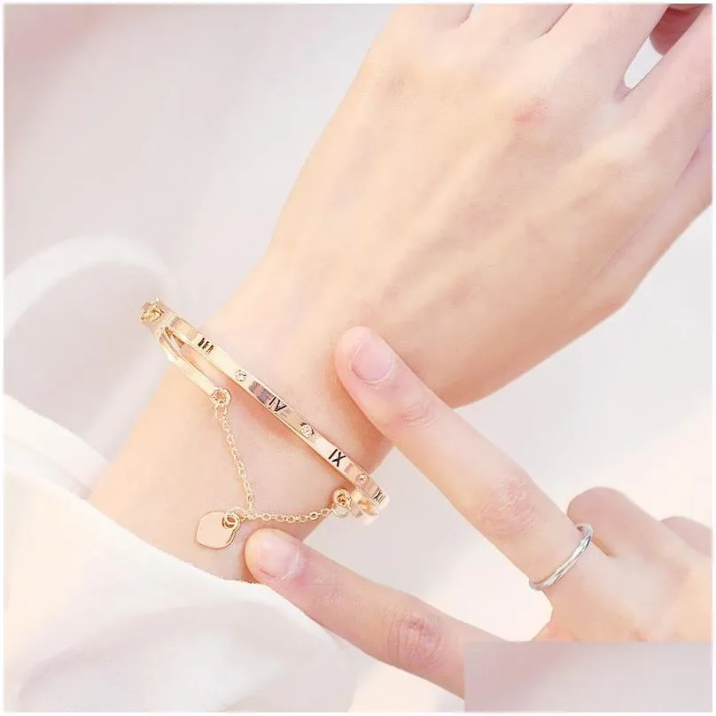 wholesale- rose gold stainless steel bracelets bangles female heart forever love brand charm bracelet for women famous jewelry