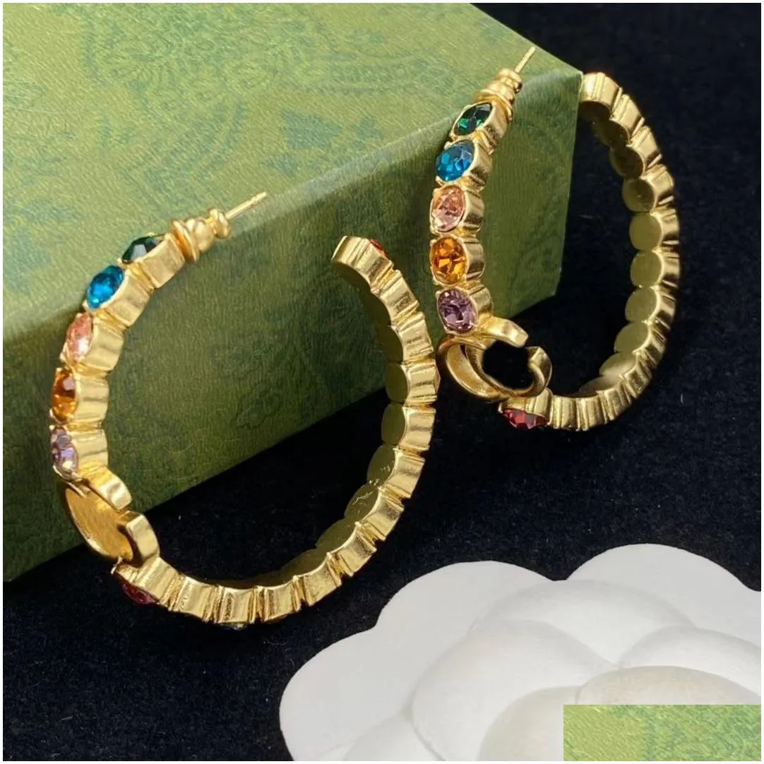 2022 New Color Diamond Hoop Huggie earrings aretes orecchini Fashion personality large circle earrings women`s wedding party designer