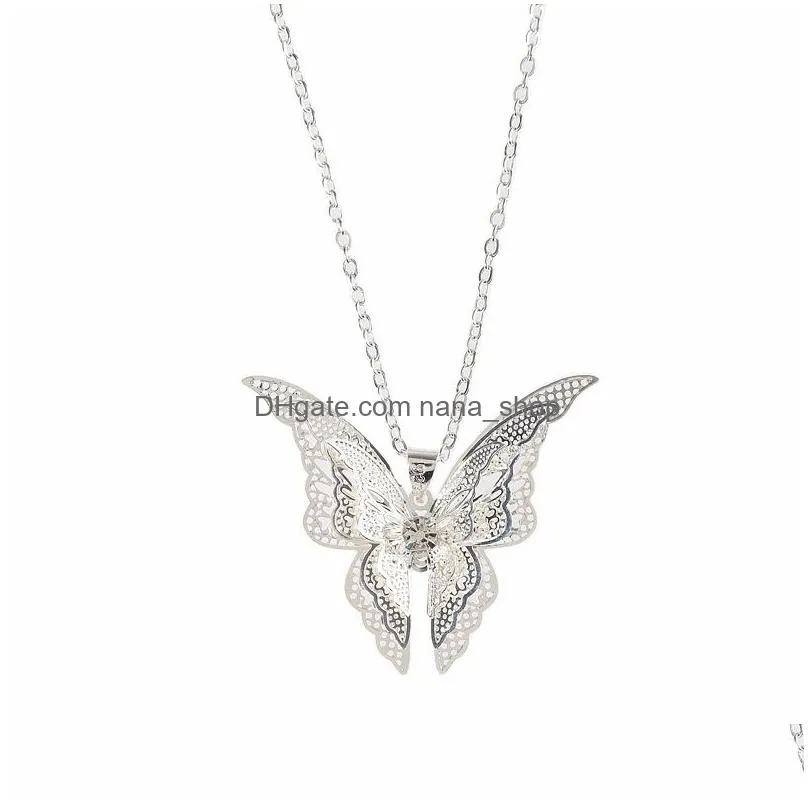 925 Sterling Silver Pendant Necklace American European 3D Butterfuly Necklace Girls Jewelry Wholesale