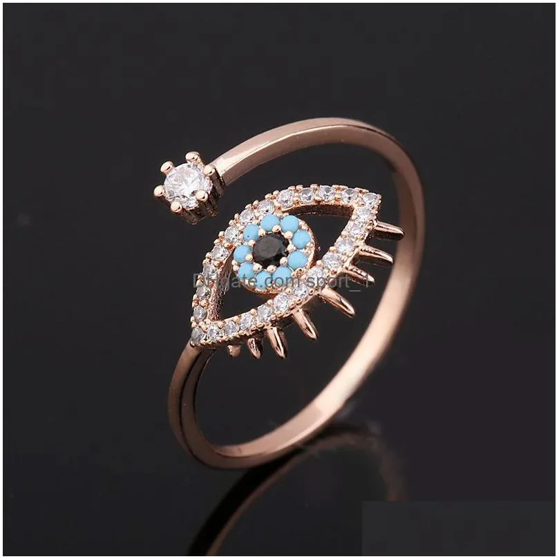 lucky turkish blue evil eye rings with sde stones open adjustable finger wedding ring for women trendy jewelry wholesale