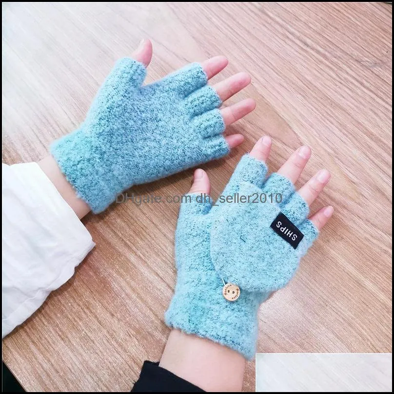 Knitting Flip Cover Type Glove Multi Colors Thickening Keep Warm Button Fixed Design Half Finger Gloves Fashion Mens Outdoor Mitts 5 2jd