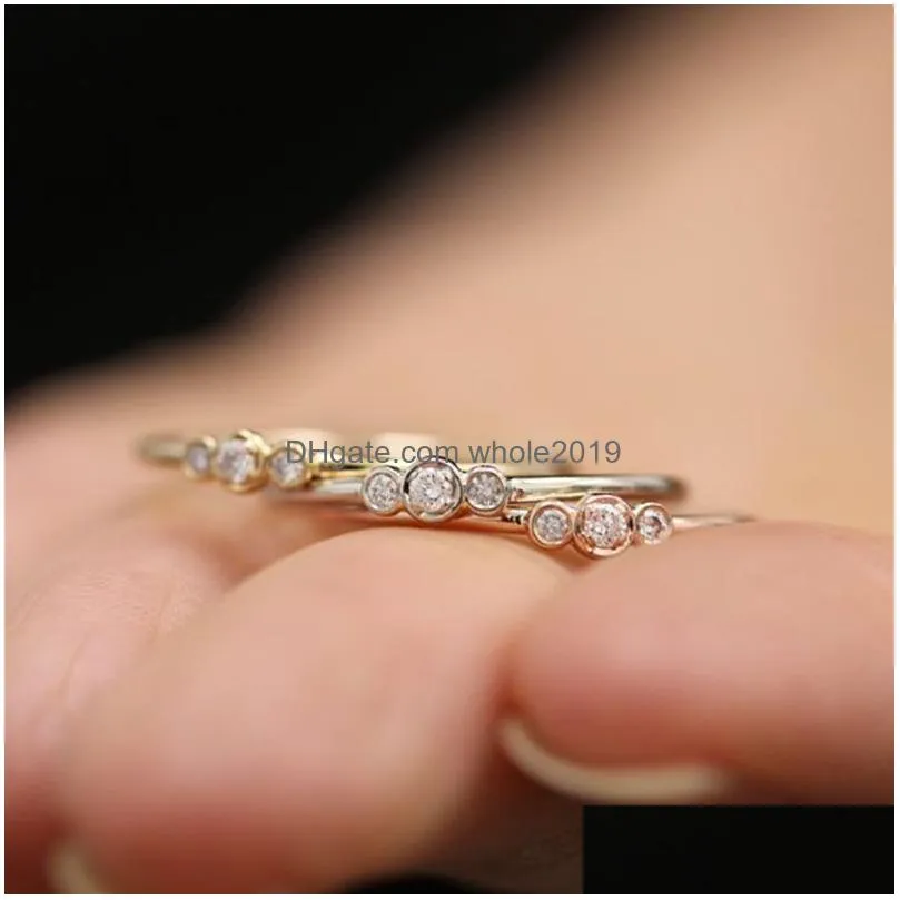 Dainty 18k Gold Plated Three Stones Bezel Set Diamond Ring Stacking Ring for Women