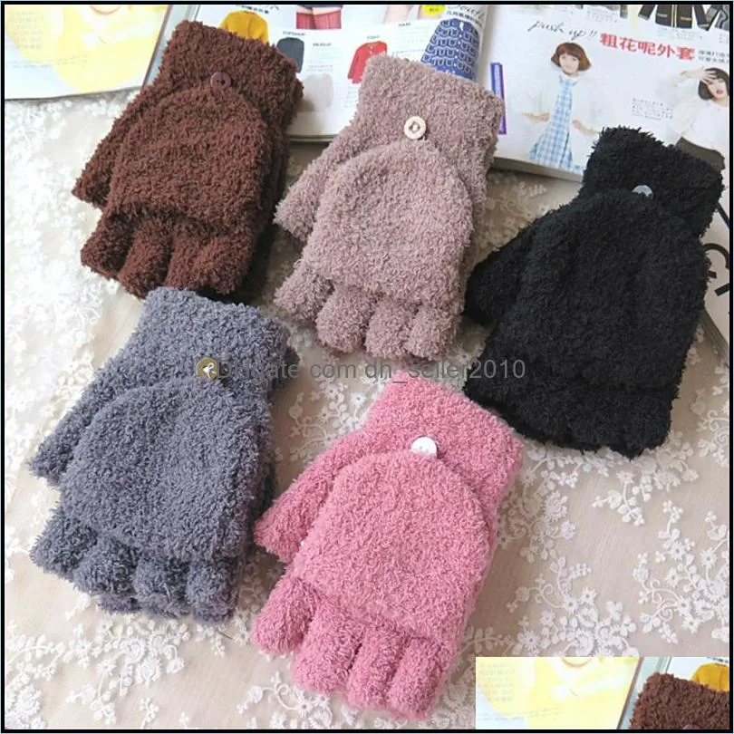 Flip Cover Type Fingerless Glove Multi Pure Colors Plush Knitting Expose Fingers Gloves Winter Outside Keep Warm Womens Mitts 3 8lc L2