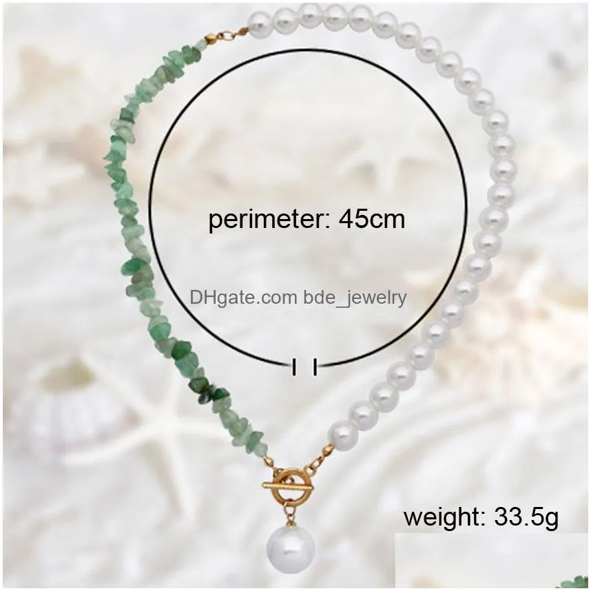  fashion natural gemstone pearl pendant necklaces women rose amethyst quartz choker charms gold color metal neck jewelry