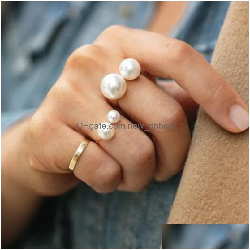 European and American luxury Adjustable Pearl ring With Side Stones 925 Silver Elegant Double Pearl ring for women girls