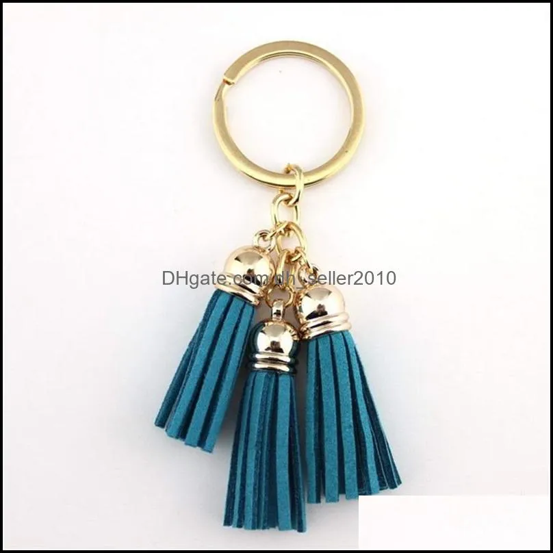 Boho Style Mixcolor Casual Veet Leather Tassel Women Keychain Bag Pendant Car Key Chain Ring Holder Jewelry Wholesale
