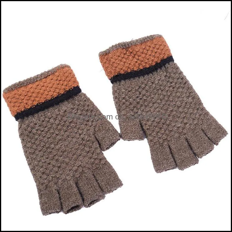 Mens Fingerless Glove Knitting Pure Color Splicing Writing Half Fingers Mitts Winter Anti Cold Keep Warm Expose Fingers Gloves 3 7lc