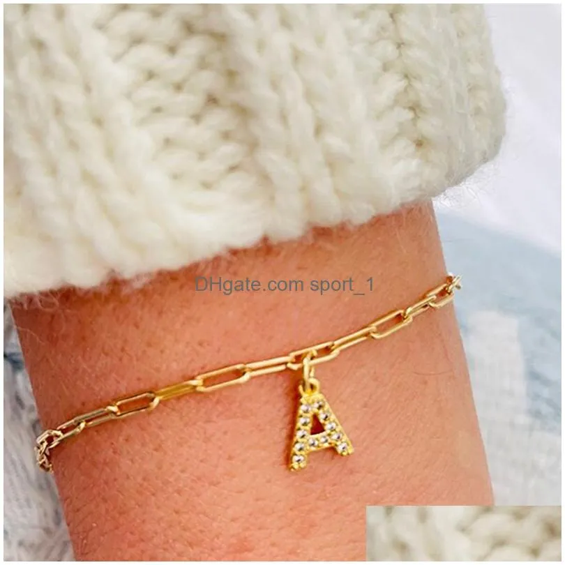 stainless steel paperclip link chain hip hop bulk jewelry 18k gold plated men women 26 letters bracelets