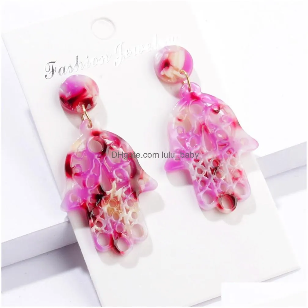 creative geometric hamsa hand earring acrylic acetic acid sheet ear stud women statement long drop earrings