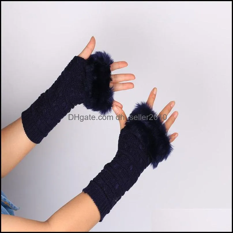 Butterfly Pattern Glove Wool Knitting Keep Warm Cuff Half Finger Solid Color Woman Autumn Winter Gloves 5 1xq K2