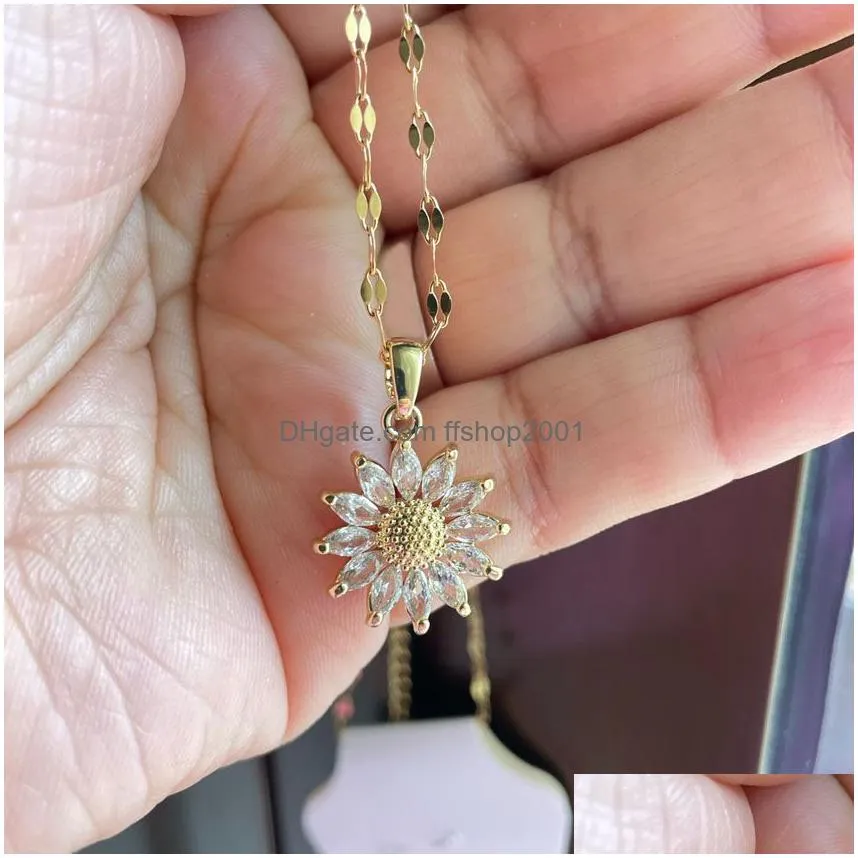  fashion sunflower necklace for women jewelry zircon big pendant necklace luxury choker korea style wholesale