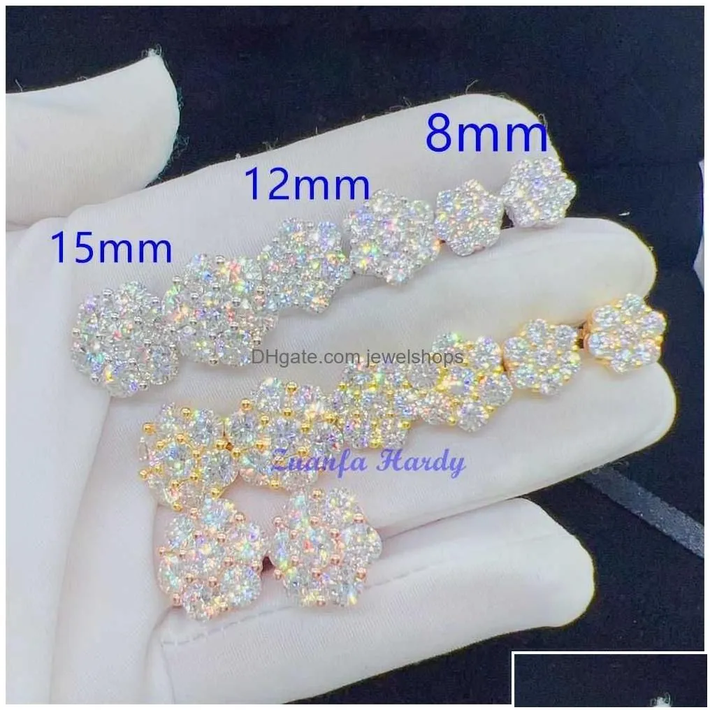charm zuanfa top selling pass diamond tester fine jewelry 925 sier 8mm 12mm 15mm flower earrings vvs moissanite stud drop delivery