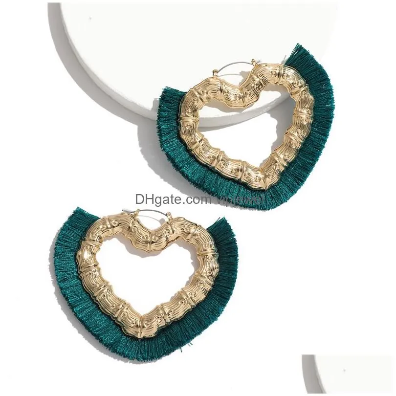 12 colors fashion statement dangle earrings for women vintage ethnic drop boho love heart tassel earring party eardrop accessories girls