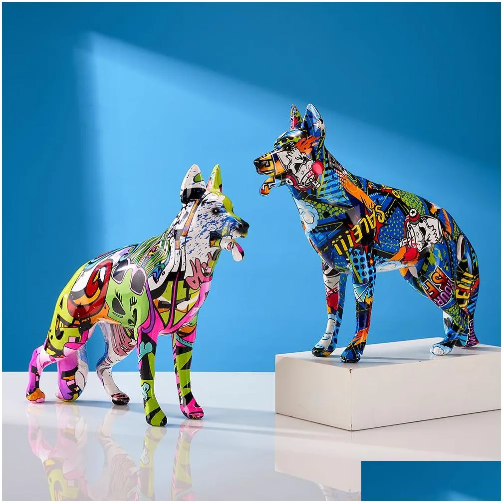 modern creative colorful art animal figurines german shepherd resin crafts desk home decoration color modern simple home decor gift